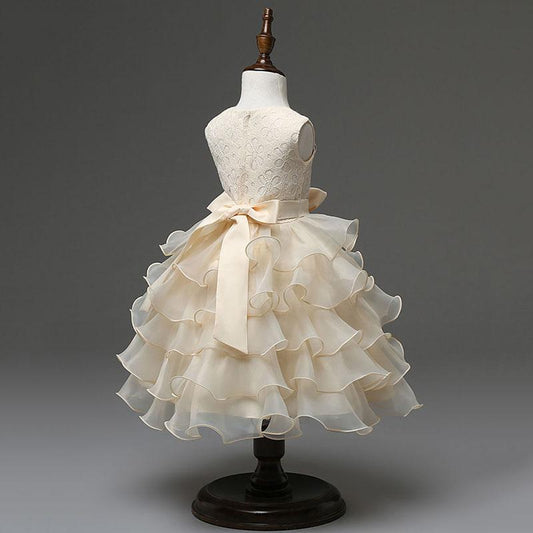 Girls Sleeveless Puffy Princess Dress Children's Wedding Dress Show Dress Bow Girls Cake Dress Sweet Waist A-line Skirt