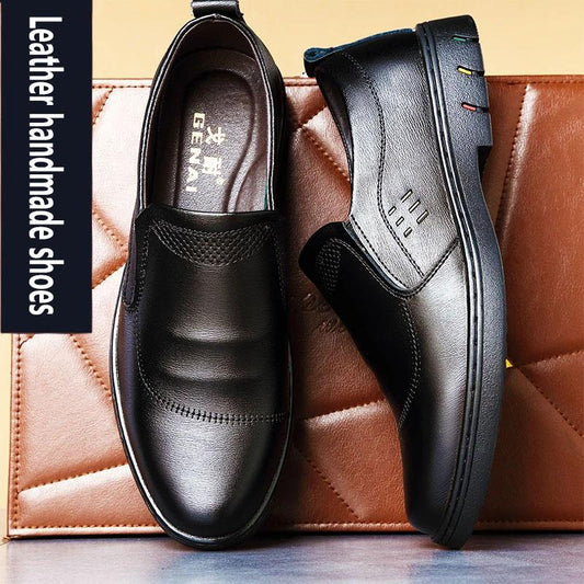 Cowhide Shoes Men's Casual Shoes Peas Shoes Lazy Pedal Dad Middle-aged and Elderly Shoes Men's Shoes Non-slip Walking Shoes Formal Business Shoes