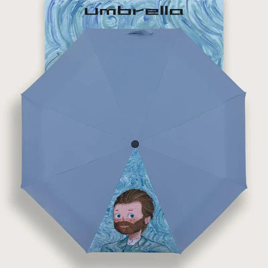 Fully Automatic Umbrella Cartoon Oil Painting Female Student Sunny and Rainy Sun Umbrella Black Glue Sunscreen Anti-ultraviolet Sunshade