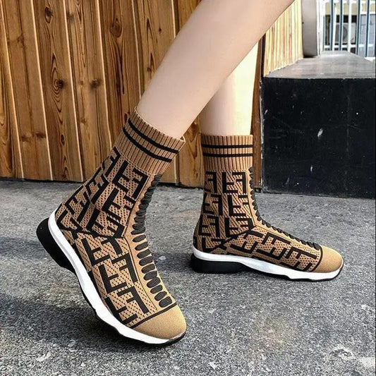Flying Knit Stretch Socks Shoes Women's High-top Sneakers Breathable Casual Shoes