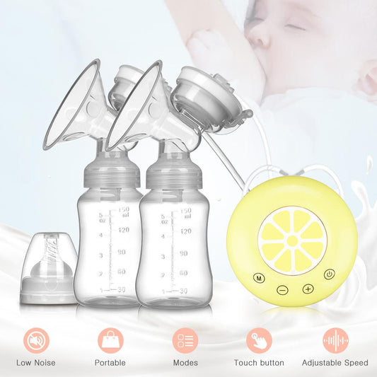 Double Electric Breast Pump BPA Free Powerful Breast Pumps USB Electric Breast Pump with Baby Milk Bottle Cold Heat Pad