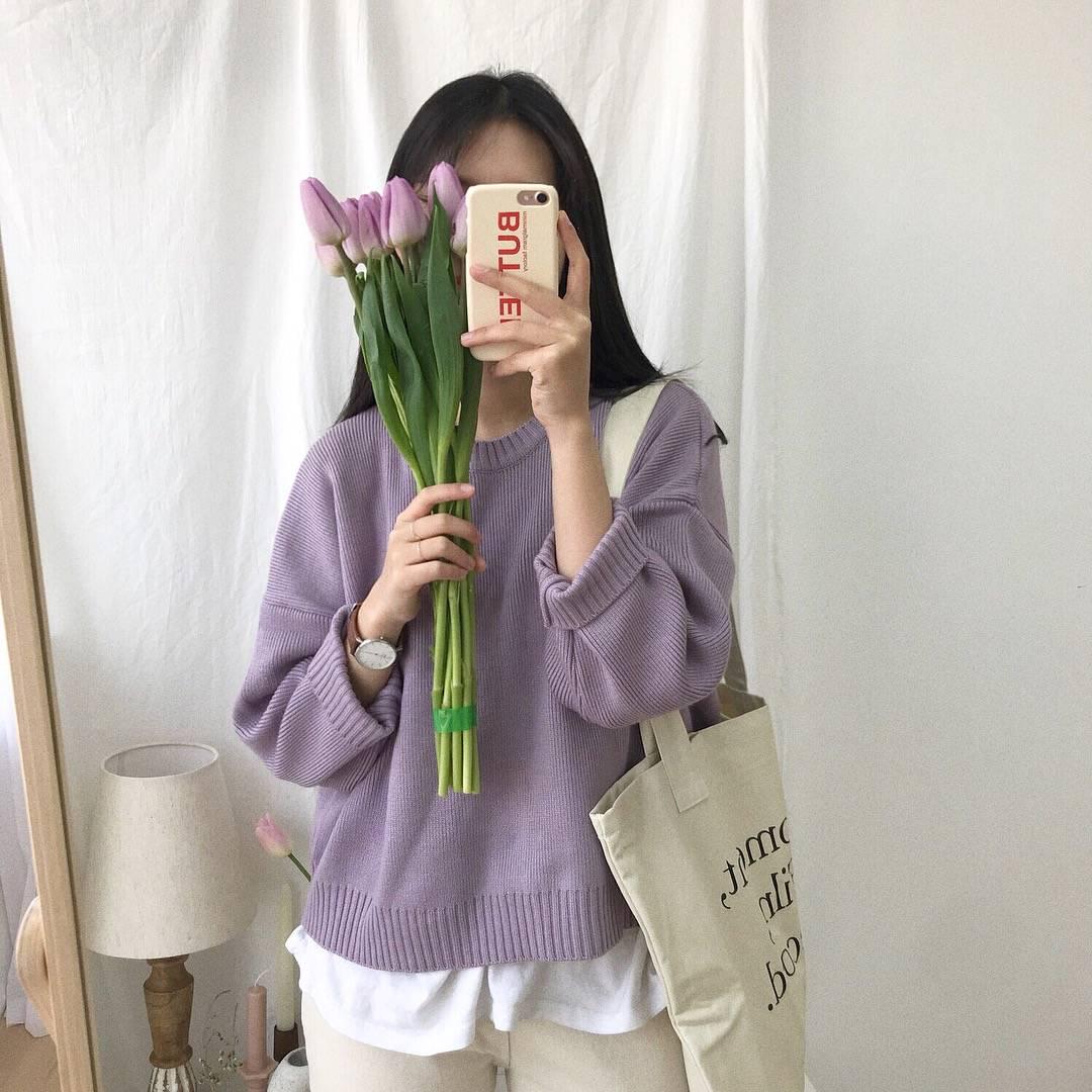 Autumn Winter Round Neck Hedging Solid Color Sweater Coat Female Students Loose Sweaters
