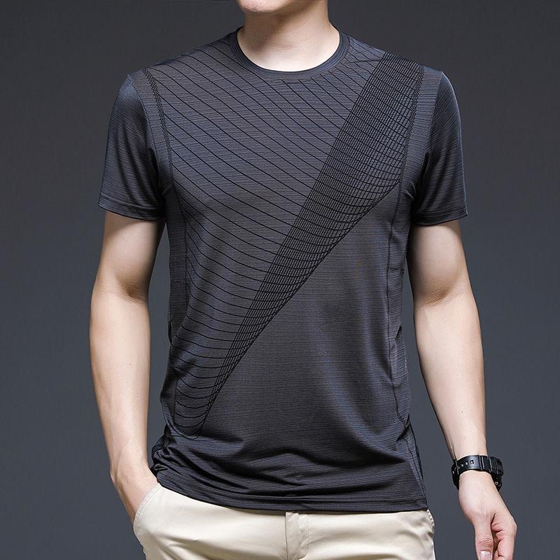 Men's Summer Ice Silk T-shirt Super Cool Stretch Short Sleeve Super Light Quick-drying Top