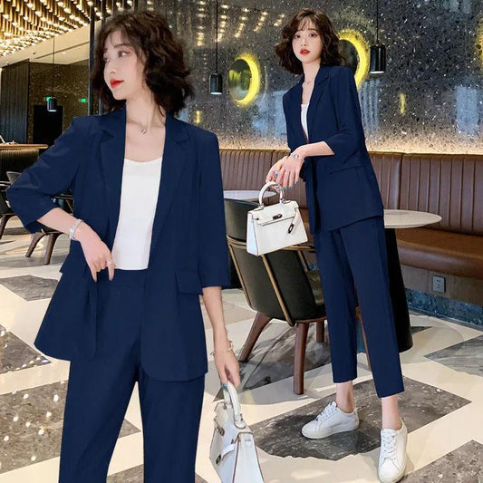 2PCS Women's Solid Color Suits Set Ladies Suit Thin Jacket + Loose Casual Pants Two-piece Spring and Autumn Large Size Fat Girl Slimming Suit