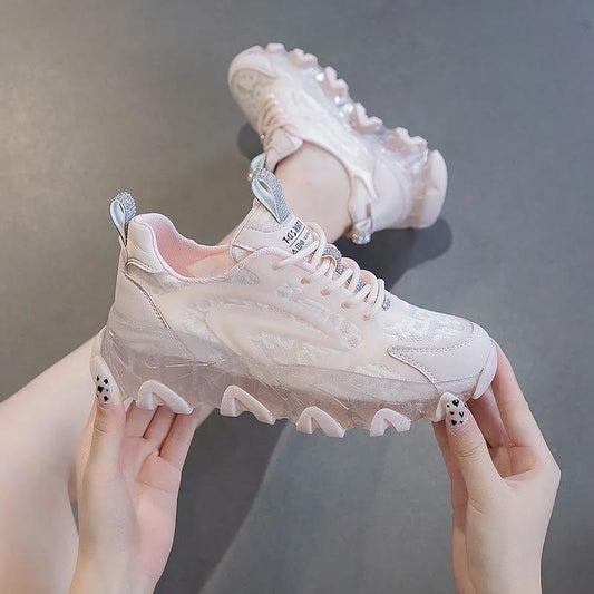 Daddy Shoes Female Ins Tide Korean Version of Breathable Mesh Rhinestone All-match Thick-soled Casual Sports Shoes