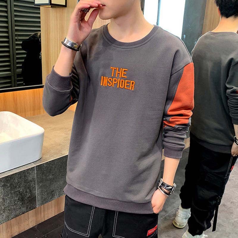 Spring and Autumn Men's New Embroidery Sweater Loose and Versatile Long-sleeved Round Neck Pullover Men's Top