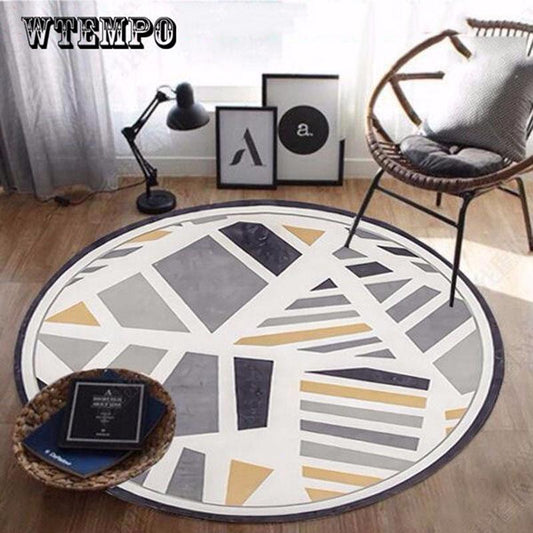 Geometric Abstract Round Carpet Imitation Wood Grain Print Mat Bedroom Bay Window Chair Carpet
