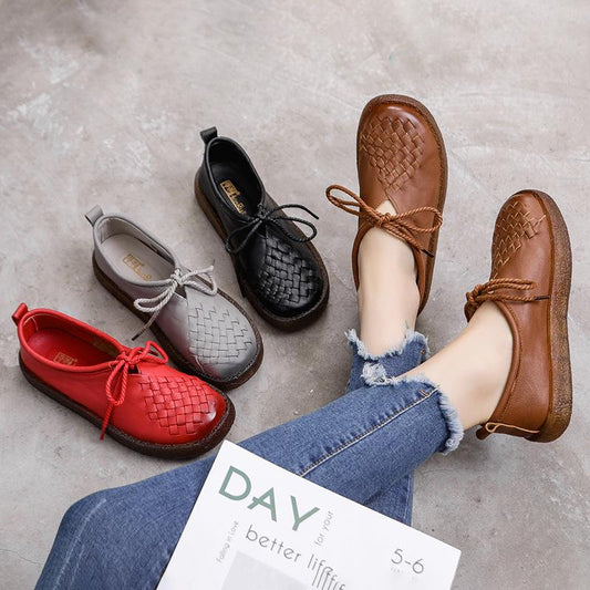 Retro Women Loafers Genuine Leather Flat Shoes Slip On Soft and Comfortable Lace Up Casual Shoes for Ladies