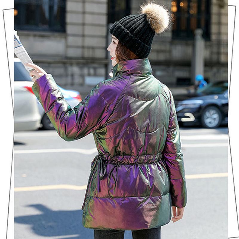 Women's Bright Print Short Down Jacket Winter Korean Loose Quilted Jacket Casual Stand-up Collar Hooded Down Jacket Quilted Jacket