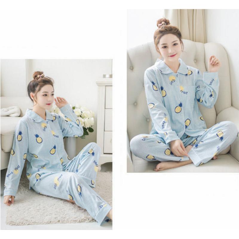 Women's Long Sleeves Pajamas Set Spring Autumn Printed Floral Suit Loose Breathable Home Wear Pants Blouses Two Piece Set