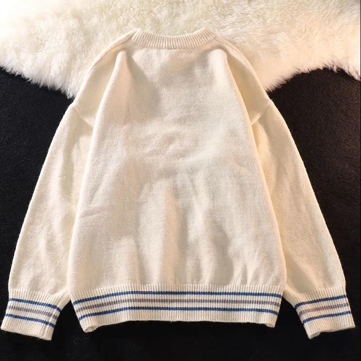 White Sweater Men's Loose Lazy Spring and Autumn Loose Couple Knitted Woolen Coat Retro Japanese Bear Sweater