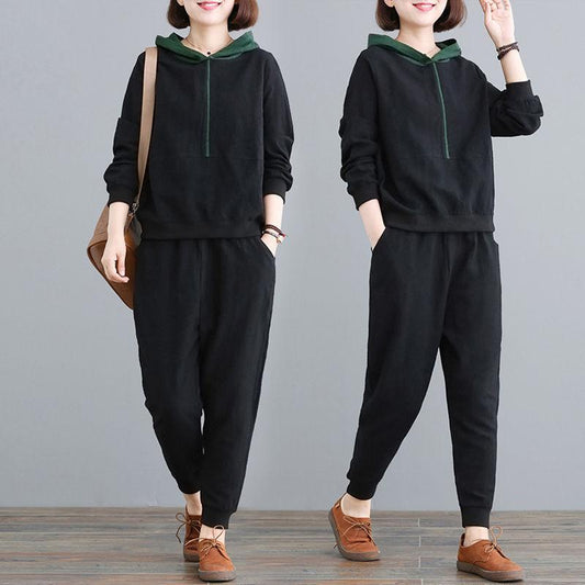 Sportswear Suit Women's Spring and Autumn Loose Hooded Hoodie Two-piece Suit Light and Comfortable Sweat-absorbent and Breathable