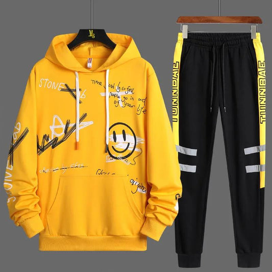 Youth Hooded Sports Suit Spring Campus Sportswear Casual Loose Clothing Pullover Suits Men
