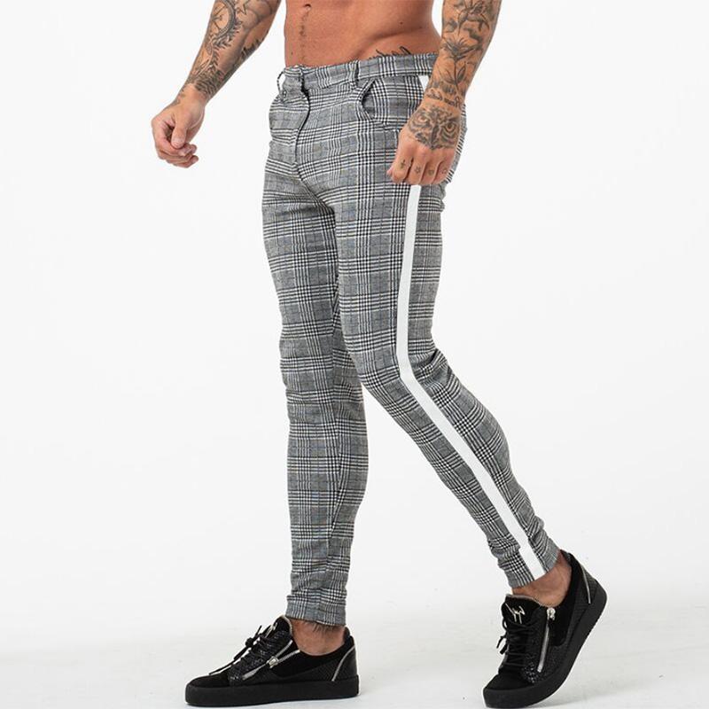 Fashion Men's Plaid Pants Casual Sports Pants Youth Stretch Slim Trend All-match Small Feet Long Pants