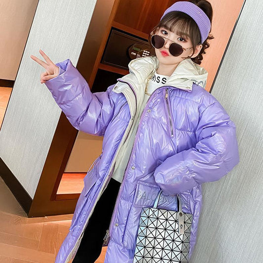 Girls' Cotton Clothes Mid-length Thicken Winter Warm Jacket Korean Style Down Coat Over The Knee Quilted Jacket