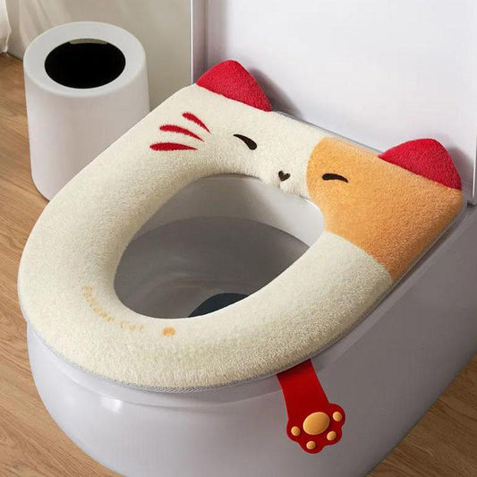 Four Seasons Universal Toilet Seat Cushion Household Bathroom Toilet Cover Cute Cat Waterproof Thickening Toilet Seat Covers