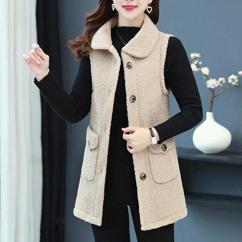 Lamb Velvet and Fur All-in-one Vest Middle-aged and Elderly Women's Tops Spring and Autumn Mother's Loose Coat