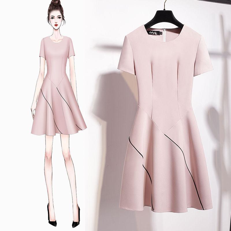 Women Summer Elegant Dress Vintage High Waist Super Fairy Holiday Dress Slim Pleated Night Party Pink Dress