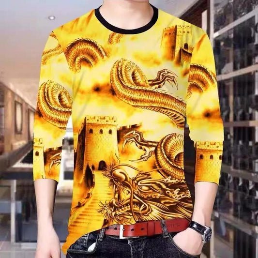 3D Printed Shirt Men T-shirt Wolf Decoration Fashion Long Sleeve White Tees Loose Breathable Jumper Streetwear