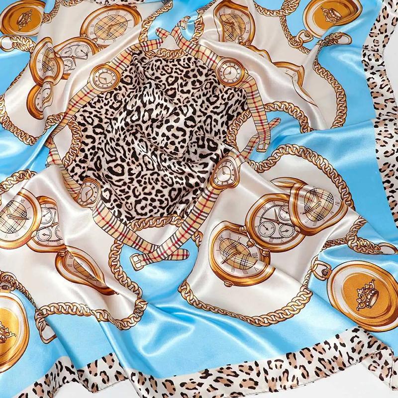 Silk 90cm Large Square Scarf Simulation Silk Scarf Female Scarf Spring Autumn and Winter Scarf Shawl Mother Head Scarf Wild Silk Scarf