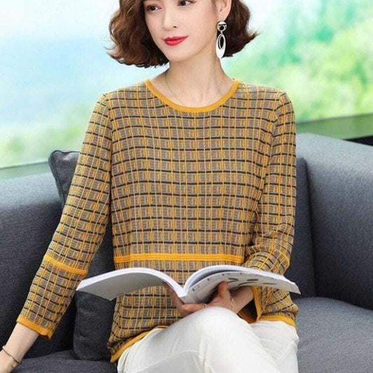 Spring Cutout Knitted Sweaters Women Casual Pullovers Boutique Long-sleeved Bottoming Shirts Mom Wear