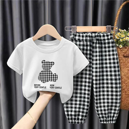 Boys and Girls Suits Summer Cotton Short-sleeved T-shirt Children's Clothes Baby Casual Two-piece Suit Round Neck Short-sleeved T-shirt + Trousers
