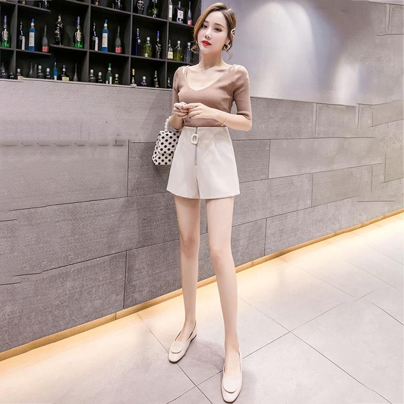 WTEMPO Zipper Suit Pants Shorts Women Spring and Summer High Waist Slimming Casual Loose A-line Wide-leg Pants