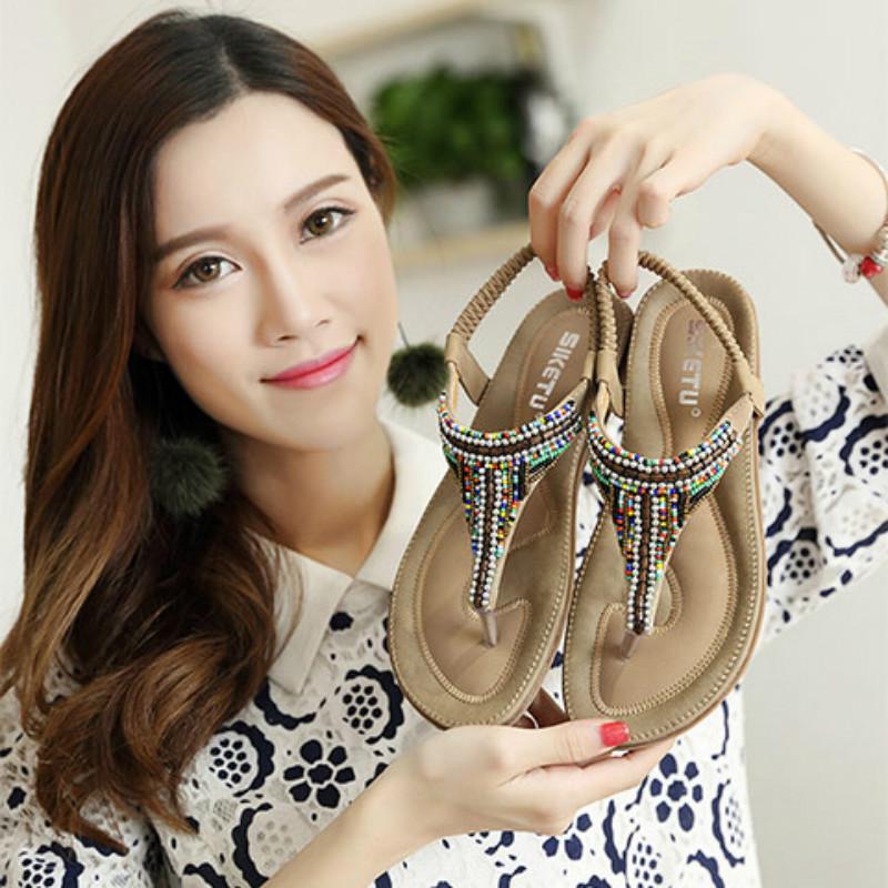 2020 Sandals Female Summer National Wind Bohemian Beach Shoes Clip Feet Flat Sandals Wild Flip Flops