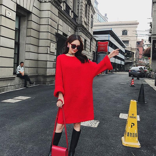 Autumn and Winter Fashion Trend Knitted Sweater Dress Ladies Long Sleeve Mini Sexy Elegant Evening Dress