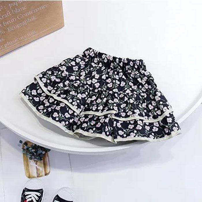 Autumn Spring Summer Casual Girls' Skirts Retro Style Floral Stretch Short Skirt Pleated Skirts Playful Style Sweet Style