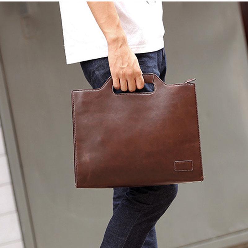 Business Briefcase Men Vintage Brown Leather Zipper Styling Tote Shoulder Diagonal Computer Bag