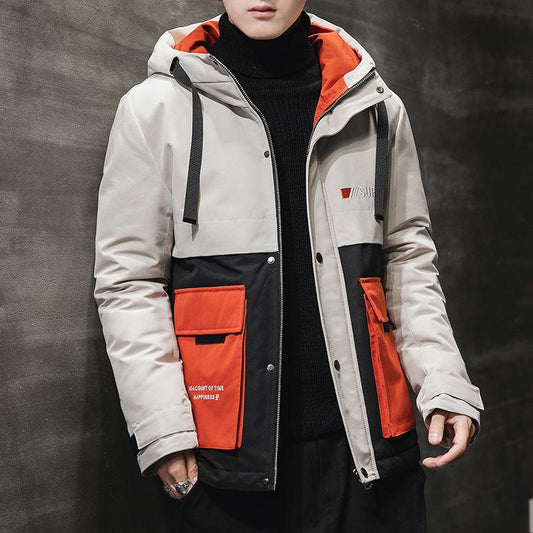 Fashion Men's Jacket Winter Thickening Warmth Matching Hooded Down Padded Jacket