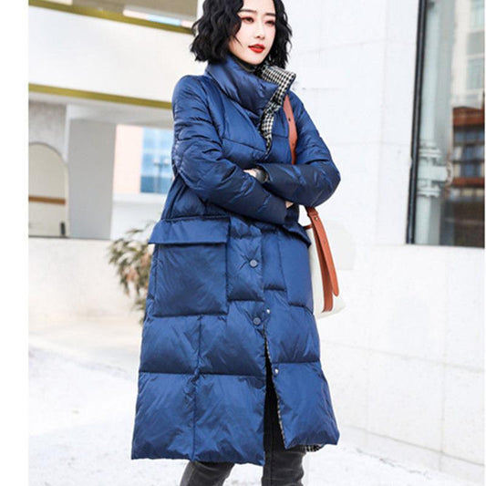 Double-sided Down Jacket Women's Mid-length Winter Loose Large Size Thin White Duck Down Over The Knee Coat