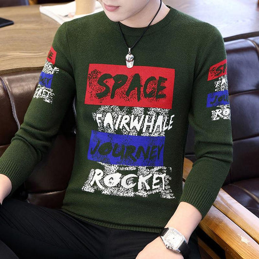 Sweater Men's Autumn and Winter Men's Round Neck Sweater 2019 Printed Clothing Bottoming Sweater