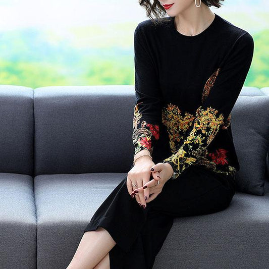 Women's High-end Cashmere Sweater Vintage Ethnic Printed Woollen Sweater Knit Bottoming Sweater Autumn Winter Plus Size Loose Jumper