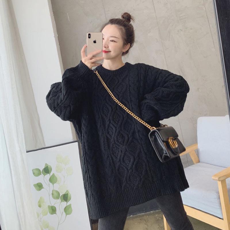 Autumn and Winter Loose Jacket Korean Fashion Casual Sweater Mid-length Round Neck Female Student Top