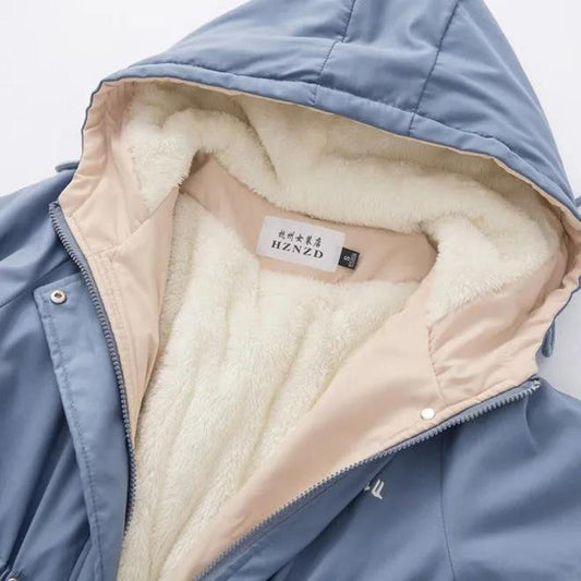 Parker Plus Velvet Thick Coat Women All-match Casual Casual Short Hooded Waist Loose Windbreaker Women Warm and Comfortable