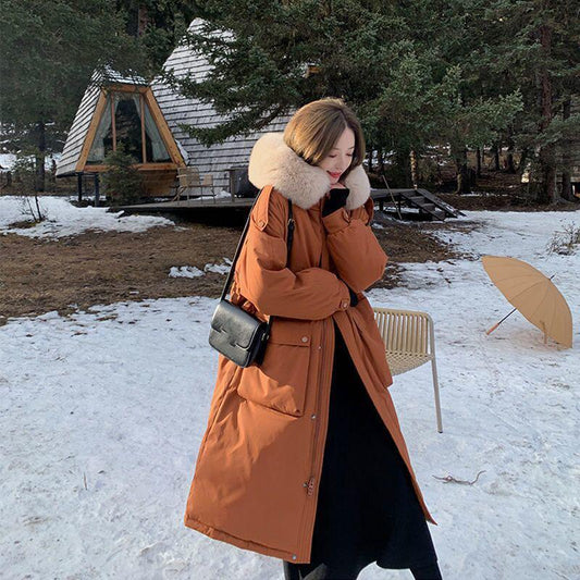 Duck Down Down Jacket Women's Mid-length 2021 Winter New Style Big Fur Collar Korean Style Over-the-knee Fashion Jacket