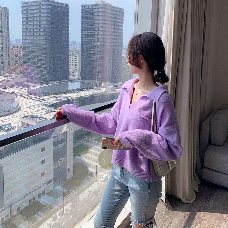 Autumn and Winter Loose Bottoming Shirt European and American Style Fashion Casual Sweater Short Pullover Knitted Blouse