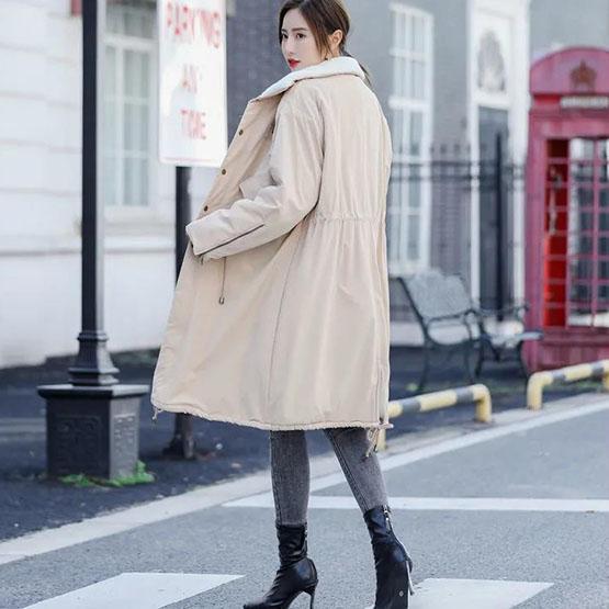 Winter Women's Down Cotton Long Coats Female Inner Lamb Wool Cotton Jacket Female Thickened Loose Cotton Jacket