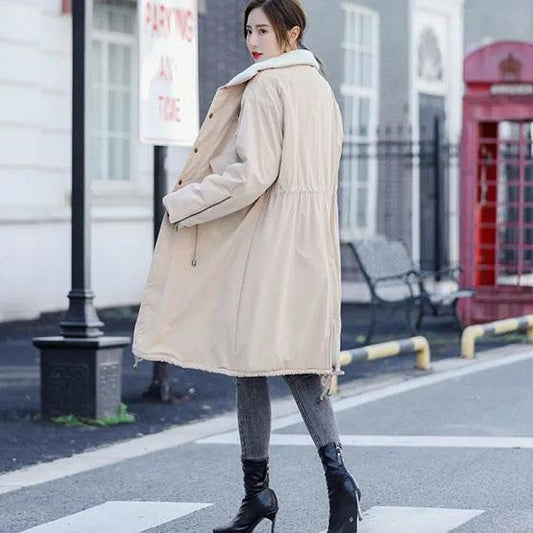 Winter Women's Down Cotton Long Coats Female Inner Lamb Wool Cotton Jacket Female Thickened Loose Cotton Jacket