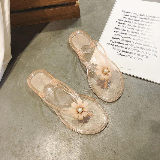 Fashion Crystal Flip Flops Female Summer Korean Version Wear Non-slip Flat Bottom Female Students Summer Beach Shoes Ladies Sandals and Slippers