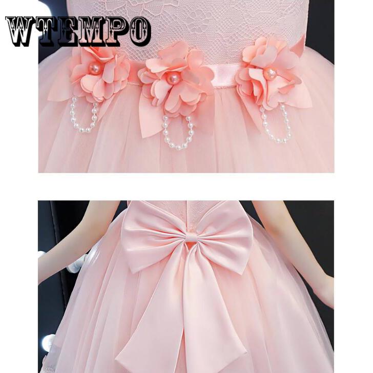Girls Sleeveless Princess Dress with Flower for Children Clothes Kids Wedding Party Birthday Dresses