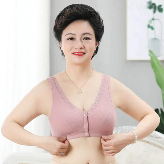 Female Pure Cotton Front Button Thin Gathering Comfortable Vest No Steel Ring Breathable Lightweight Full Cup Bra