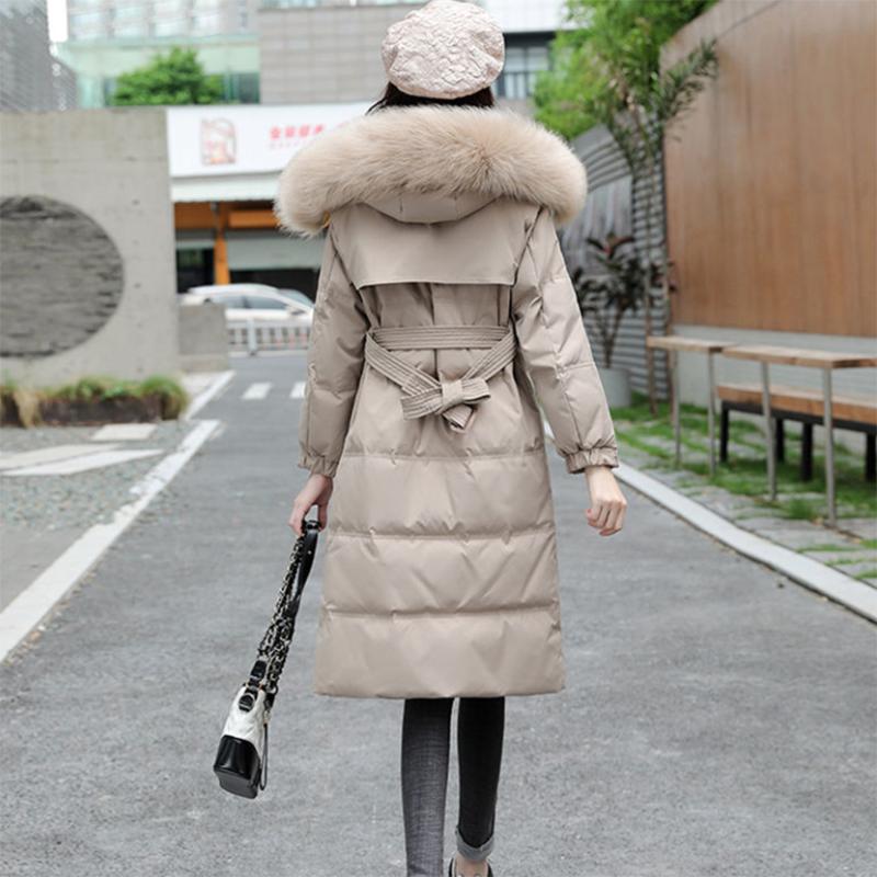 Women's Solid Color Hooded Down Jacket Long Korean Loose Thick Coat Warm Cotton Coat Large Wool Collar Winter Quilted Coat