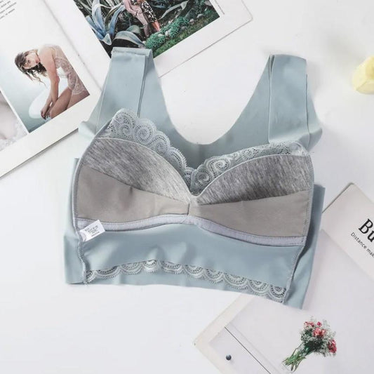 Sexy Lace Seamless Vest-style Underwear Gather Side Sleep No Steel Ring Large Size Bra