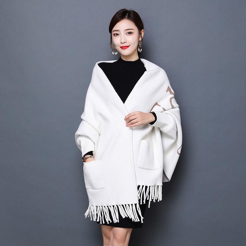 Women's Shawl with Sleeves Autumn and Winter Knitting Waterproof Mink Fleece Slim Slimming Outer Thick Plaid High-end Cloak Temperament Wrap