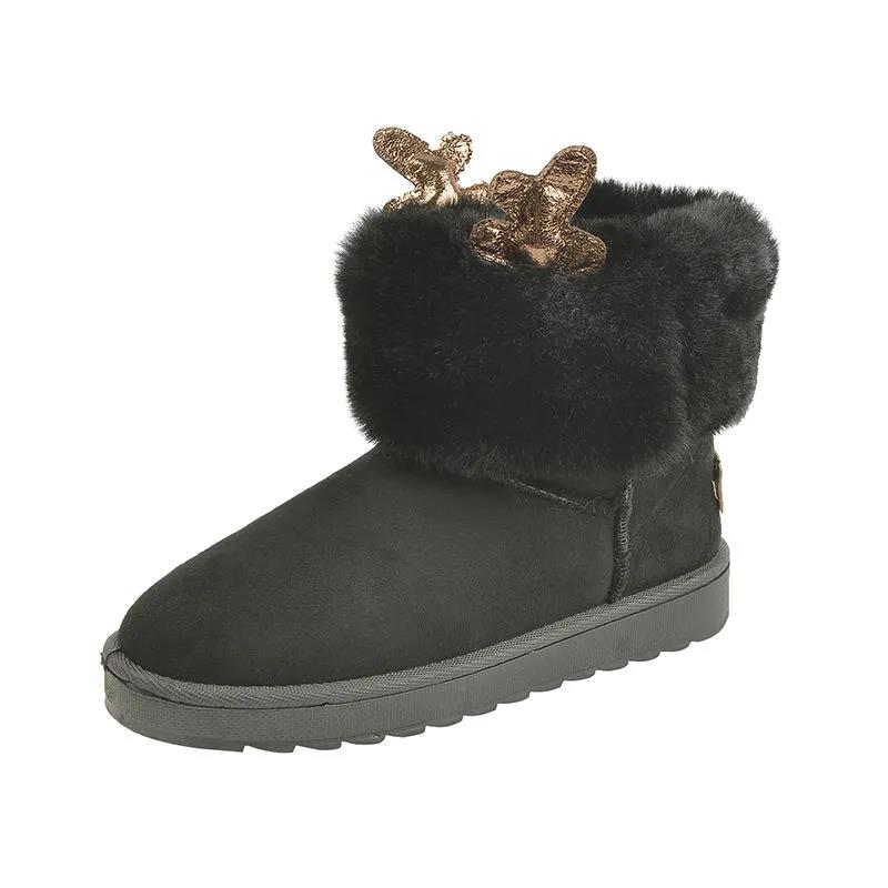 Winter Warm Cute Elk Antlers Snow Boots Fur One Plus Velvet Thick Cotton Shoes Boots Women