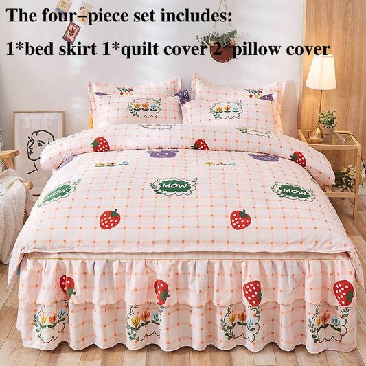Four-piece Bed Skirts Bedspreads Bed Covers Pillowcases Non-slip Children's Sheets Bedding Fresh Air Girls