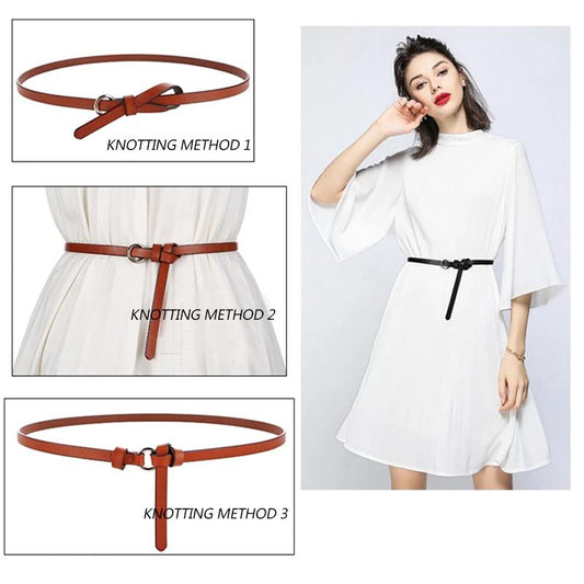 Women's Sweater Belt Decoration Can Be Knotted Belt Dress Leather Cowhide Small Belt Skirt Belt Black Sash Belt for Dress